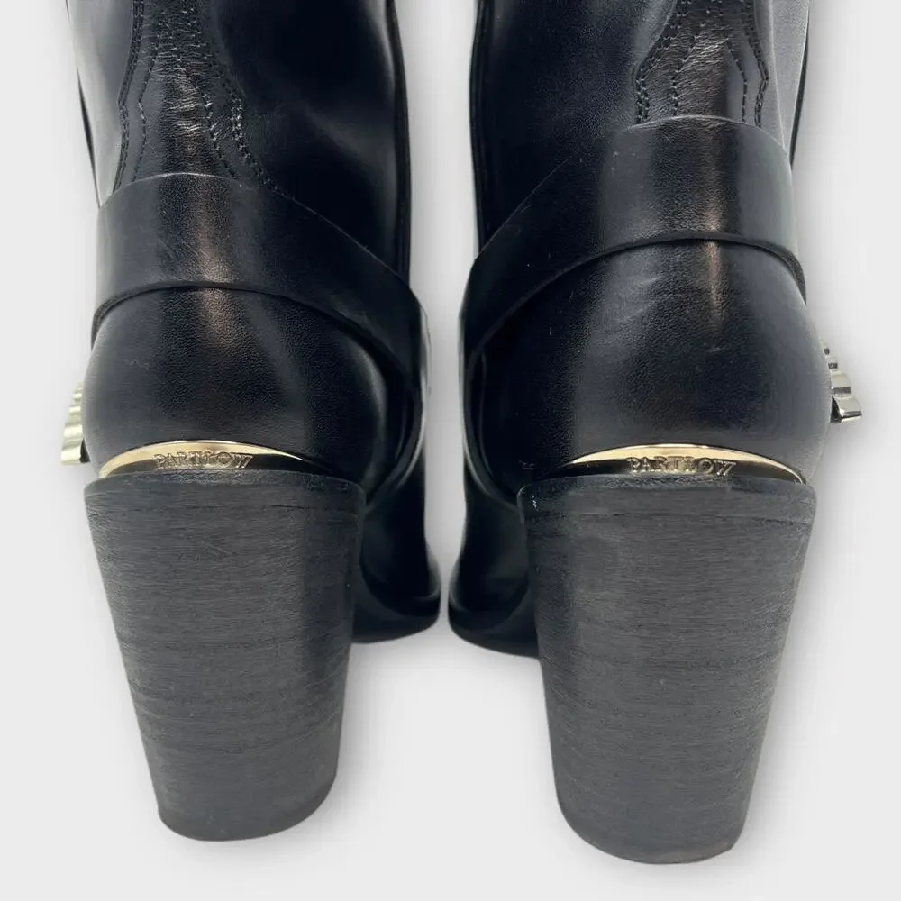 PARTLOW Charlotte Leather Buckle Western Booties In Nero Size 42